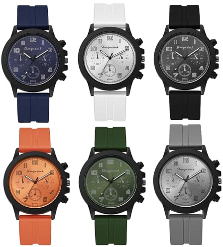 Weicam 6 Pcs Wholesale Watches Unisex Simple Silicone Band Analog Quartz Wristwatches Sport Watch