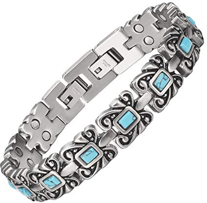 EnerCoppeX Damen Magnetarmband Edelstahl Kupfer Türkis Magnettherapie Armband mit 3500 Gauss Magnet (Wachstumslink enthalten)