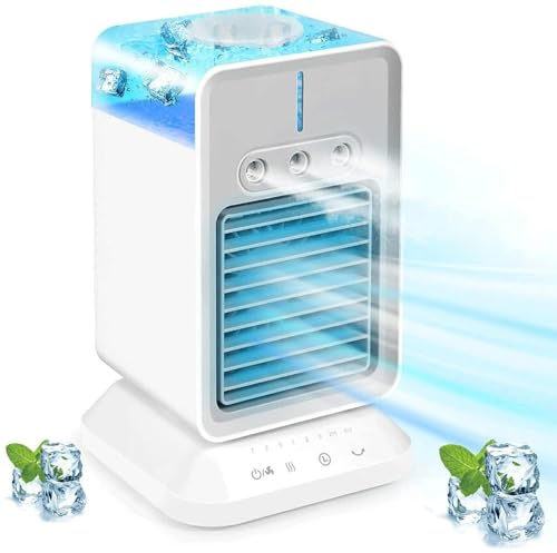 Climatiseur Portable Sans Tuyau, 3 Vitesses,3 Modes de Brumisation,4 en 1 Climatiseur Portable USB Minuterie 2/4H,120° Oscillation Climatiseu Pour Les Voyages à Domicile