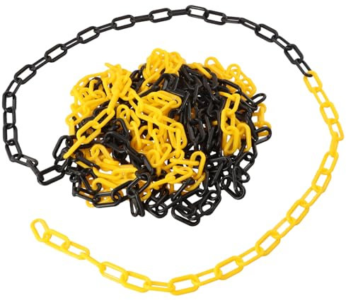 Wisebom Chaîne de Barrière en Plastique 10mx6mm, Chaîne d'avertissement Bicolore Haute Visibilité, Chaînes de Barrière de Sécurité pour Contrôle de Foule Place de Parking (Noir Jaune)