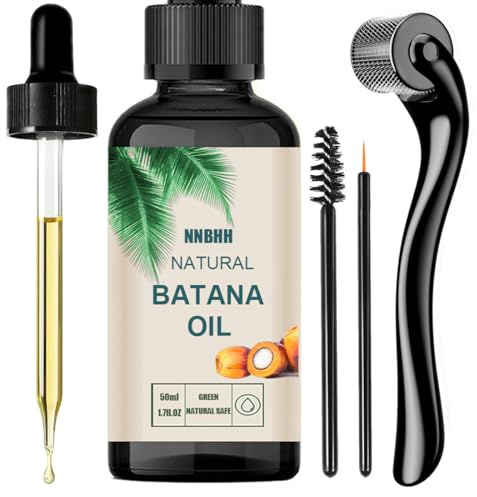 NNBHH Batanaolja för hårtillväxt, 100 % ren rå Batana-hårolja + Derma roller 0,5 mm för tjockare och starkare hår - främjar tjockare hårväxt och restaurering - 50 ml (set 1)