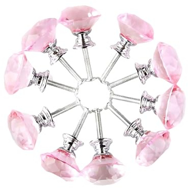 siduytin 10pack/lot Glass Diamonds Cut Cabinet Door Drawer Knob Add Sparkle to Home Decor Aluminum Alloy Pink Crystal Knobs, Pink