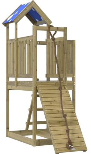 vidaXL Spielturm, Klettergerüst mit Kletterwand Seil Leiter, Kinder Kletterturm Spiel-Zubehör für Garten, Holz Spielplatz Spielhaus, Kiefernholz Imprägniert