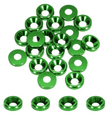 QUARKZMAN Rondelle Svasate Tazza Conica M3 Dia Foro 3.1mm/0.12 Guarnizioni Alluminio Guarnizione Rondella Testa Tazza per Viti Rc/Fpv/Pc/Drone Meccanici Parti Modello 20pz (Verde)
