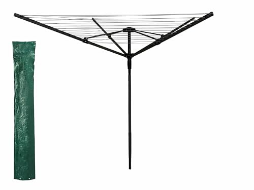 Byinone Stendibiancheria rotante, 50 m, resistente, per esterni, da giardino, a 4 bracci, rotante, con picchetto (grigio scuro)