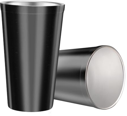 Tazas con aislamiento de doble pared de acero inoxidable (juego de 2) apilables, taza de café/té/vasos de cerveza escalofriantes, para viajes, al aire libre, camping y todos los días, 480 ml (Negro)