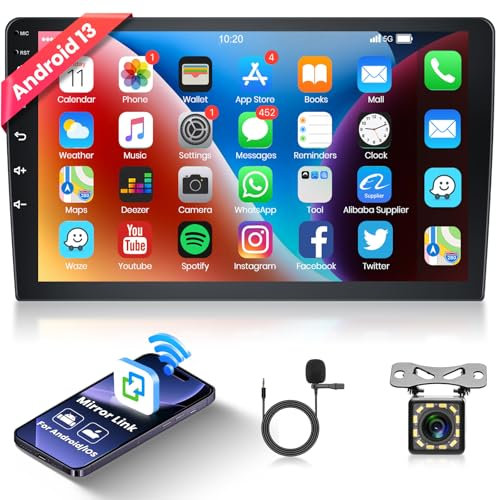 Hodozzy Doppel Din 1080P 10 Zoll Android Autoradio mit MirrorLink für Android/IOS,Autoradio 2 DIN MIT Bluetooth FM/RDS,Digital Media-Receiver 2 DIN MIT Navi GPS WiFi Lenkradsteuerung Rückfahrkamera