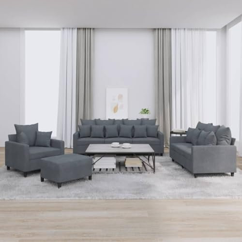 Homgoday 4-TLG. Sofagarnitur mit Kissen Wohnzimmersofa Sofa Couch Loungesofa Gästesofa, Designsofa Couchgarnitur Sitzmöbel Modern für Wohnzimmer, Schlafzimmer, Büro Dunkelgrau Samt