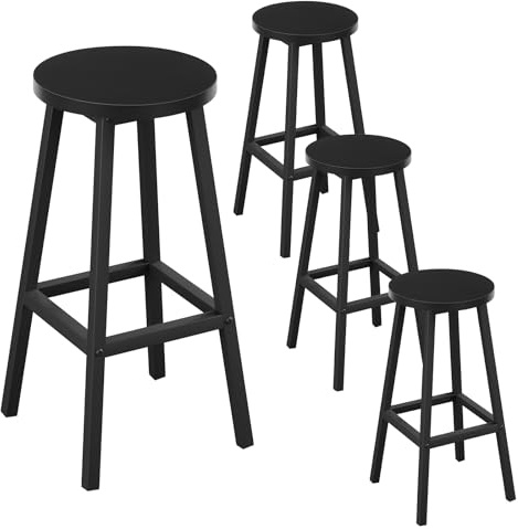 Klihome Barhocker 4er Set, Barstühle mit Metallgestell, Bar Hocker rund, Küchenstühle mit Fußstütze, Tresenhocker 150 kg belastbar, für Bar Kücheninsel Esszimmer, Schwarz, K0007BH-4