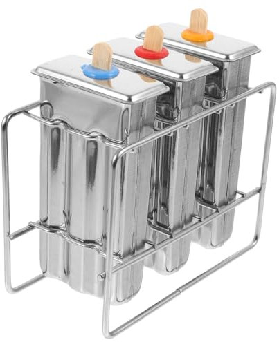 BEBEMOKO Molde De Paletas De Acero Inoxidable 3 Cavidades Soporte Metálico Para Paletas, Rápido Congelado, Diseño Liso, Para Helados Caseros y Postres Congelados Familiares