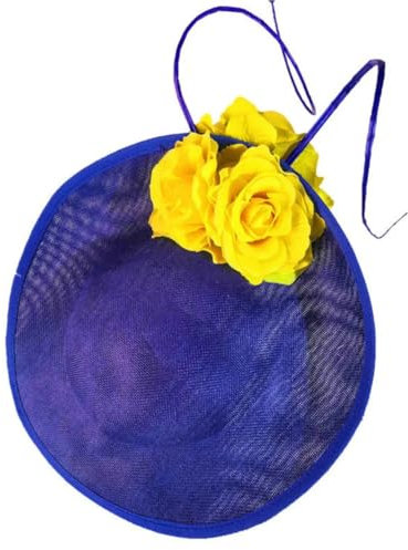 OWEIEYEU Kentucky großer Fascinator für Damen, Hochzeit, Cocktail, Kirche, Fedora-Hüte, ausgefallene Blumenkopfbedeckung, Blau-gelbe Blume, Einheitsgröße
