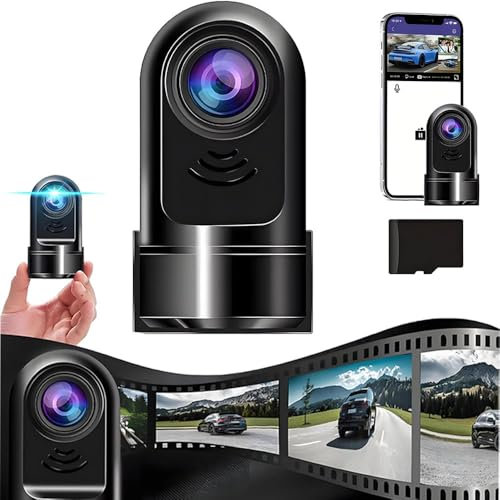 Mini ADAS Dashcam 1080P HD con rotazione a 360°, nuova videocamera for auto 2025, scheda da 16 GB/32 GB, modalità parcheggio 24 ore/Wi-Fi integrato/visione notturna/rilevamento di movimento/registrazi