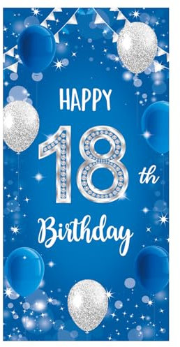 18. Geburtstag Jungen Banner Blau Silber Deko Hintergrund party Requisiten für Männer und Frauen 180x90 cm