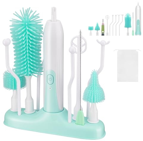 Baby Bottle Brush, BlumWay Electric Bottle Washer Steriliser Dryer(Green) | Portable, Silicone, Bottle Cleaner Set,Nipple Brush & Straw Brush