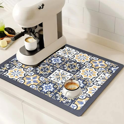 SOQKEEN Dish Drying Mat, 20x12 Drying Mat for Kitchen Counter, Hide Stain Water Absorbent Mat with Waterproof Rubber Backing, Coffee Mat Fit Under Espresso Machine Dish Drying Rack