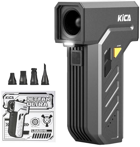 Kica JetFan Ultra Elettrico Soffiatore di polvere&Spray ad aria compressa,110,000RPM,Velocità del vento 48 m/s,Ricaricabile USB, Air Duster per PC,Tastiera,Auto,Divano e ufficio con doppia luce LED