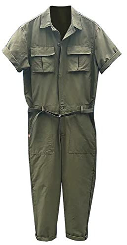 Tuta da uomo a maniche corte, tuta da lavoro da uomo All In One, uniforme da meccanico a maniche corte con cerniera, tuta da lavoro da uomo a maniche corte, tuta da lavoro da uomo, Verde, XXL