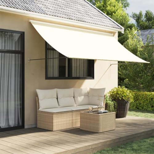 Myheimly Markise Fallarmmarkise Einziehbar, Sonnenschutz für Terrasse Balkon Garten, Fenstermarkise Balkonmarkise Creme 300x150 cm Stoff und Stahl