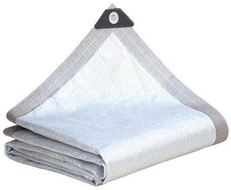 Telo Ombreggiante in Alluminio con Occhielli, 99% UV Rete Ombreggiante Argento, Rete Antigrandine per Auto, Tenda da Sole per Campeggio, Serra, Giardino(5 x 7.5 M)
