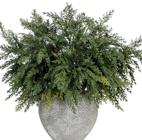 22 Inch Long Artificial Cedar Pine Branches Real Touch Pack of 5 Christmas Greenery Stems Faux Cypress Picks Cedar Tree Leaves Sprigs for Vase Fillers Winter Holiday Home Decoration (5, Green)