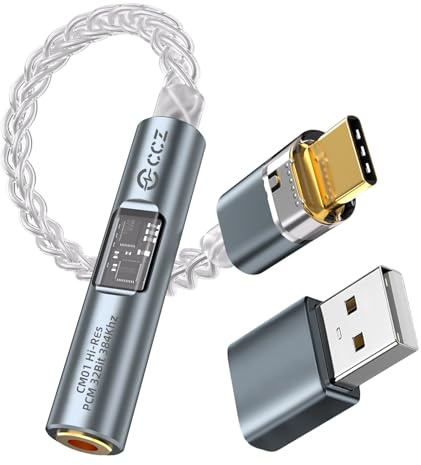 Yinyoo USB-C till 3,5 mm hörlursadapter med Dual-Chip CX31993 MAX97220 DAC-anslutning typ C-till AUX-adapter med USB-A-adapter CCZ CM01 enkristalls-koppar silverpläterad IEM-kabe | DAC-dongel med CX31993+ MAX97220 dubbelt chip, 32 bitar/384 KHz ljuddongel med HiFi-förstärkare