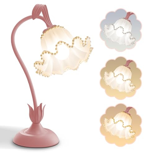 WLHBF Flower Table Lamp for Bedroom, 3 Colours Reading Light with E27 Bulb | Cute Lily Desk Lamp, Bedside Lamps for Nightstands, Home Decor, Adjustable Flexible Floral Lamps for Living Room Office
