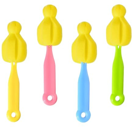 Lot de 4 brosses de Nettoyage pour tétons de biberon - Brosse éponge avec Longs Manches | Nettoyeur de biberon Compact pour Les gobelets à Lait, Les Voyages, la Cuisine, la Voiture et Le Nettoyage