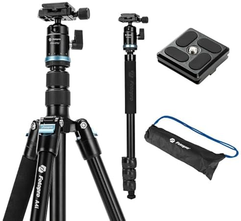 Fotopro 73inch Camera Tripod with Quick Release Plate and Bag Aluminum Monopod Detachable Ball Head Lightweight Travel Tripod A4i (A4i Ball Head (Blue))