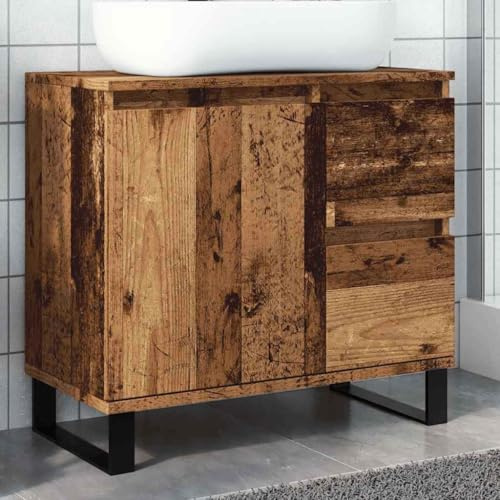 KTHLBRH Armadio per lavabo da bagno con ampio spazio di archiviazione e gambe in ferro stile industriale - mobile da bagno in legno di ingegneria resistente all'umidità