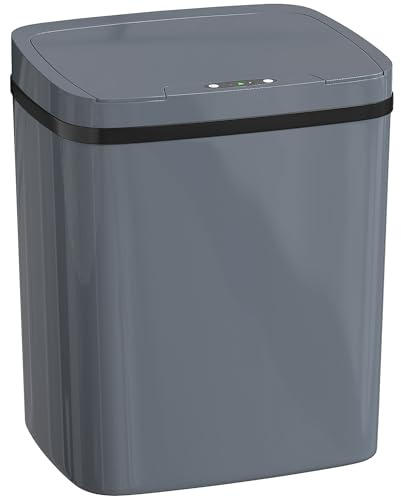 HOMCOM Poubelle automatique à capteur - 15 l - Avec deux modes d'ouverture - Pour bureau, chambre à coucher, cuisine - Plastique - Gris