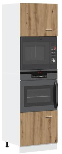 Hoopleep Mikrowellenschrank Lyon, Artisan-Eiche, 60x57x207 cm, Holzwerkstoff, Küchenschrank mit 4 Fächern, viel Stauraum