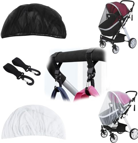 Furforstk moskitonetz kinderwagen 2 Stück insektenschutz kinderwagen mit 2 kinderwagen haken moskitonetz reisebett baby mit Gummizug, insektenschutz baby, idealer Schutz vor Wespen Stechmücken