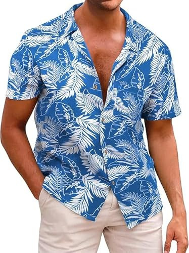 Runcati Mens Hawaiian Shirt Short Sleeve Summer Flower Shirt Regular Fit Beach Holiday Shirts Casual Button Down Tops