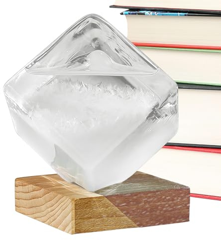 Rukjmqi Prédicteur Météo Verre Tempête | Prévisionniste Décoratif en Forme de Cube | Indicateur Météo Décoratif en Verre avec Socle | pour Décor Bureau Intérieur Chambre Jardin
