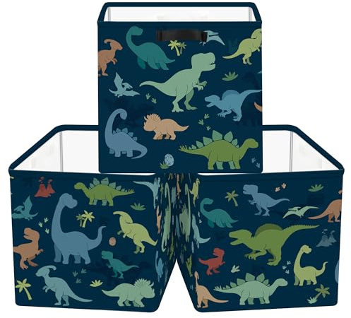 Clastyle 3 Set Dinosaurio Kallax Scatola Portaoggetti Bambini Contenitori | Cesto Portaoggetti Ripiegabili per Scaffale, Scatole Stoccaggio Bambini con Manici, 30x30x30 cm