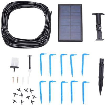 Vroomoto Kit D'irrigation Goutte à Goutte Solaire avec 6 Modes de Minuterie, Débit de 400 Ml/min, Tuyau 33 Pieds pour L'arrosage 10 Plantes en Pot (Noire)