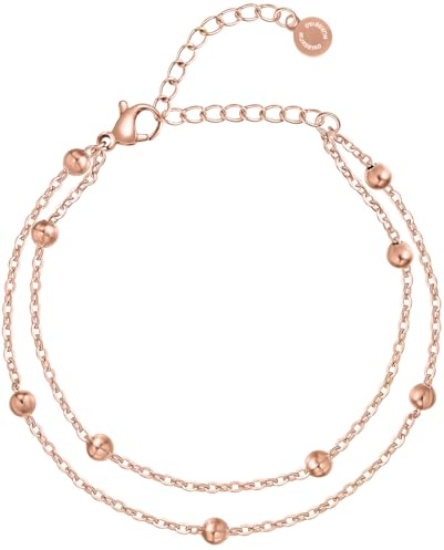 day.berlin Armkette Ally 18k vergoldet | layered Damen Armband mit kleinen Kugeln 15,5cm + 4cm variable Länge, 316L Edelstahl nickelfrei und wasserfest