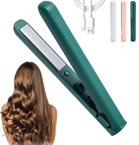 2026 New Mini Dual Purpose Curling Iron, 2 in 1 Mini Curling Wand and Flat Iron, 10s Fast Heating Hair Curler for Short Hair, Portable Curling Tongs Travel Size (Green)