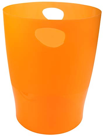 Exacompta - Réf. 45352D - 1 corbeille à papier, poubelle ECOBIN avec poignées - Volume 15 litres, pour le bureau comme en Home office - Dimensions 26,3 x 26,3 x 33,5cm - translucide tangerine orange
