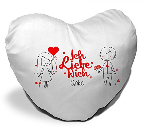 Herz-Kissen mit Namen Anke und Spruch - Ich Liebe Dich - mit Liebespaar zum Valentinstag | Herzkissen für Verliebte | Kuschelkissen in Herzform