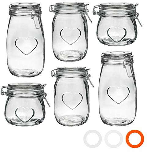 Nicola Spring HerzGlaspeichergläser - 3 Größen - Klar Seal - Pack Von 6