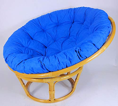Rattan Papasansessel,Papasan Durchmesser 110 cm, Fb. Honig, Polster Uni Living 235 hellblau