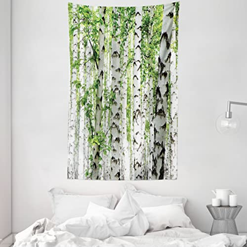ABAKUHAUS Wald Wandteppich und Tagesdecke, Tier-Natur-Sommer aus Weiches Mikrofaser Stoff Waschbar ohne Verblassen Digitaldruck, 140 x 230 cm, Weiß Grün
