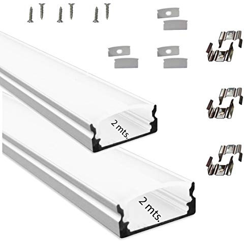 Litner Led-Perfil de aluminio para LED canal tira con difusor opaco PACK 4 metros con soporte de montaje