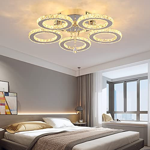 VETRULUS LED Kristall Deckenleuchte, Moderne Kristallkronleuchter,Silber Edelstahl Pendelleuchte für Schlafzimmer Wohnzimmer Esszimmer
