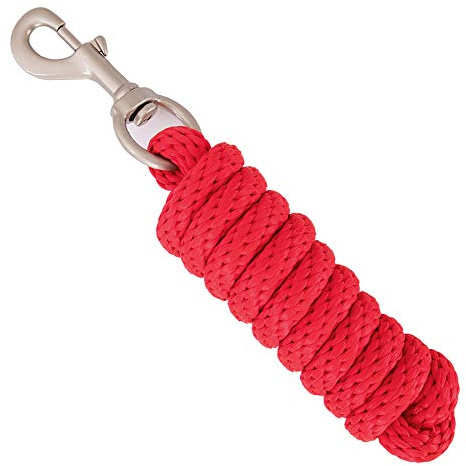 Merauno® Führstrick für Pferd - Anbindestrick in verschiedenen stylischen Designs, Führleine, Anbindeseil Pony, Esel, Ziege lang Strick mit Karabinerhaken(Rot, Karabinerhaken)