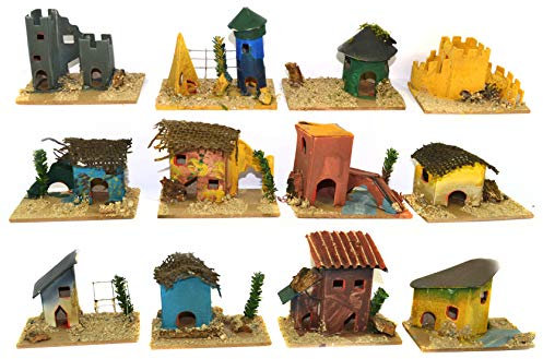 Set 12 Casette Presepe Piccole Colorate Miniatura Box assortite 8x5x h. 6 centimetri presepio Napoletano casolari Decorazione natalizie