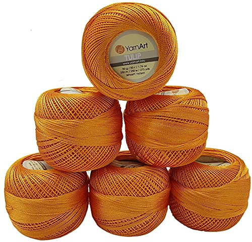 YarnArt Tulip 6 x 50 gr. Paket, Seide Garn Mikrofaser Garn Satin Garn Seide brillante Garn glänzend Garn (Orange 431)