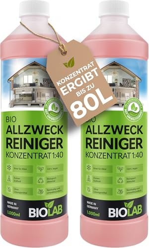 BIOLAB Bio Allzweckreiniger Konzentrat (2 x 1 Liter) Universalreiniger Haushalt, Multi Clean Reinigungsmittel, Allesreiniger, Universal Putzmittel Reiniger