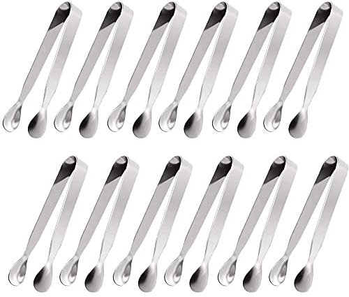 Eiszange Set, 12 Stück Edelstahl Zuckerzange Eiswürfelzange Salatzange Gebäckzange Süßigkeiten Candy Bar Clip Servierzange Küchenzange für Hochzeit Party Bar Büfett Grill Picknick (12 PCS)